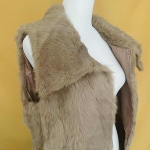 Ya Los Angeles Taupe Tan 100% Rabbit Fur Vest L - Cardigan Boho Chic Y2K Vintage